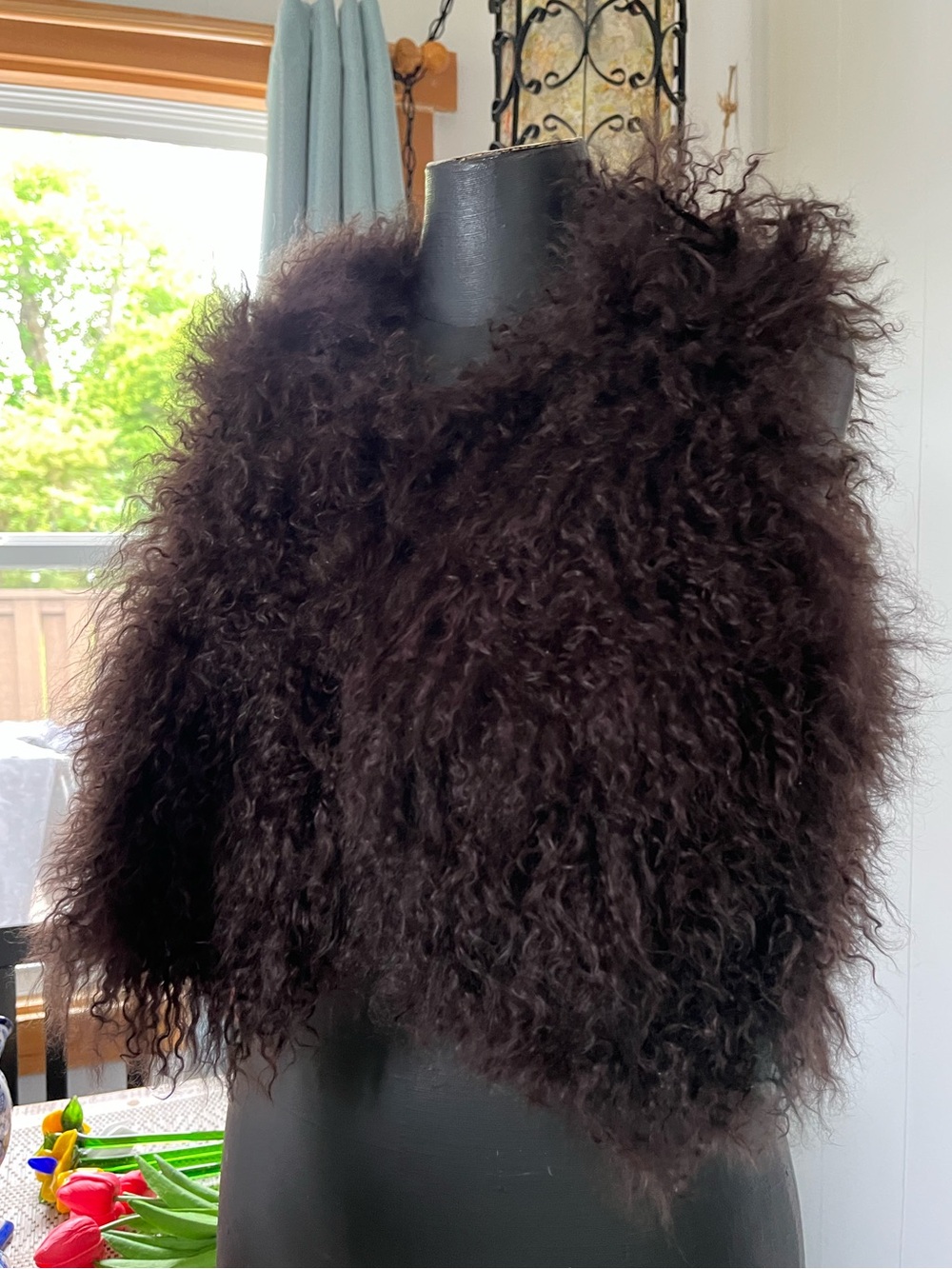 Marlo Lorenz Mongolian Lamb Wool Sheepskin Fluffy Fur Vest Brown Sheep Real